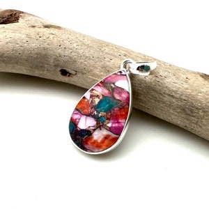 Turquoise Oyster Shell Pendant 25mm / Smooth Turquoise Silver Pendant / Turquoise Teardrop / Colorful Turquoise / 925 Sterling Silver