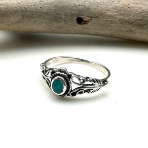 Turquoise Feather Leaf Ring, Natural Turquoise, 925 Sterling Silver, Sizes 4 to 10