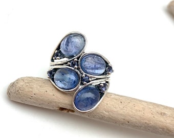 Tanzanite Statement Ring, 925 Sterling Silver, Size 7.5