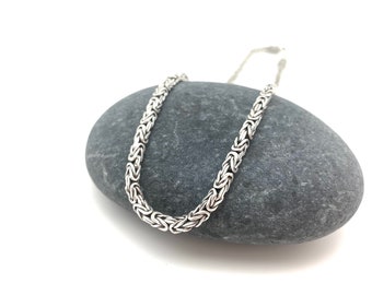Kvadratiskt bysantinskt sterlingsilverhalsband, unisex tunnkrokkedja