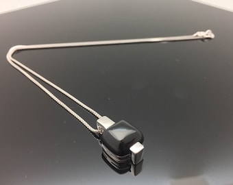Black Onyx Necklace // 925 Sterling Silver with Rhodium Finish // 16" Silver Box Chain Included