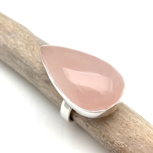 Rose Quartz Silver ring Adjustable 7-9 // 925 Sterling Silver // 30mm Teardrop Natural Rose Quartz Ring