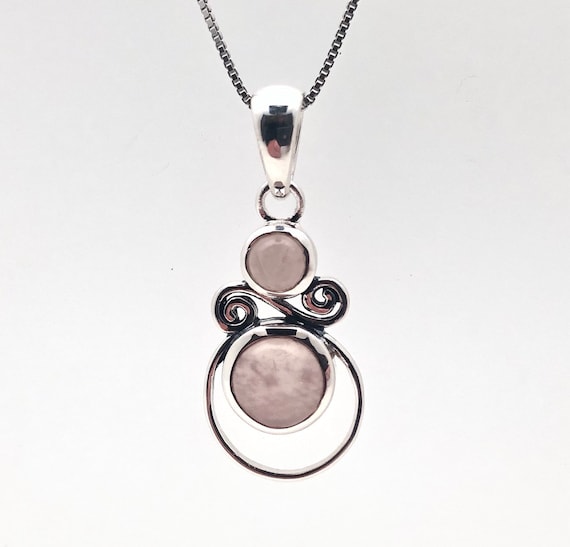 Sterling Silver Rose Quartz Pendant: Circle Swirl Design