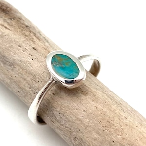 Turquoise Silver Simple Ring 4-10 - Sterling Silver 925 - Natural Turquoise - Everyday Turquoise Ring - Oval Flat Small Turquoise Ring