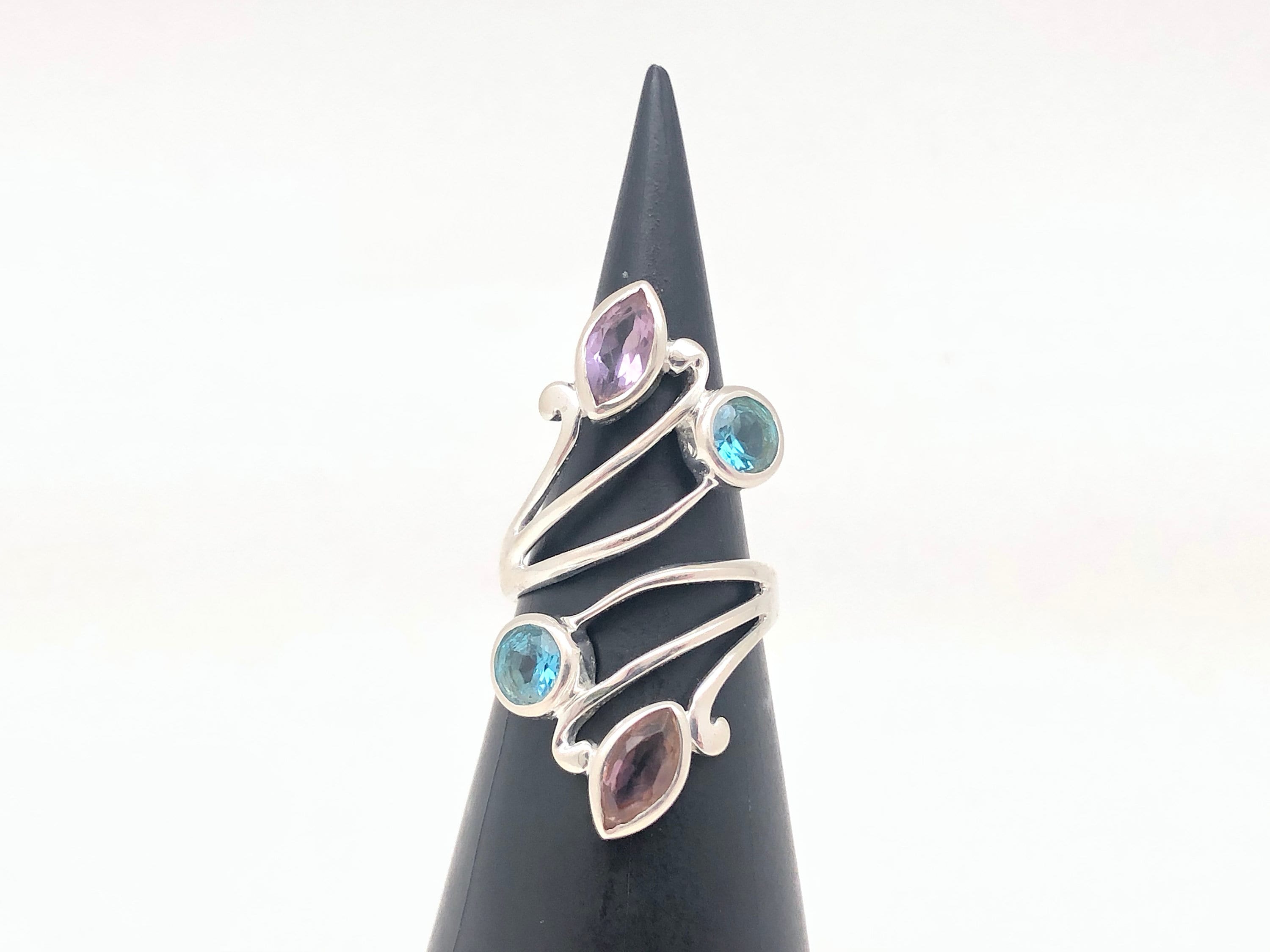 マルチストーンアメジストブルートパーズシルバーリング // ラップ