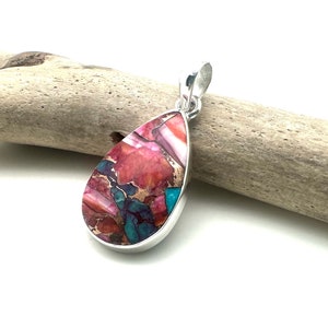 Turquoise Oyster Shell Pendant 25mm / Smooth Turquoise Silver Pendant / Turquoise Teardrop / Colorful Turquoise / 925 Sterling Silver