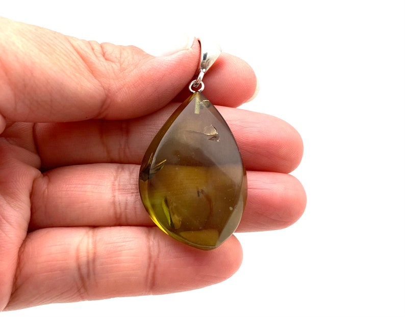 Green Amber Pendant Green Caribbean Amber Pendant Smooth Amber Pendant Natural Amber Freeform 925 Sterling Silver