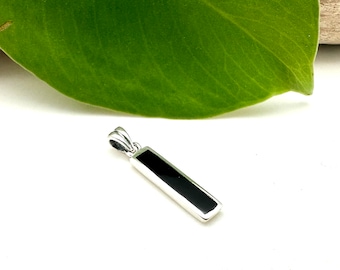 Black Onyx Silver Pendant 20mm / Rectangle / 925 Sterling Silver / Minimalist / Men Women