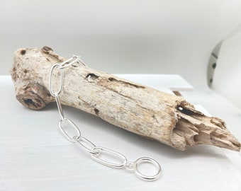 Paper Clip Link Bracelet - 925 Sterling Silver - 8 Inches - Toggle Clasp