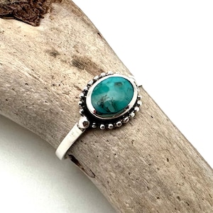 Turquoise Bali Bead Ring 4-10, 925 Sterling Silver, Natural Turquoise Ring
