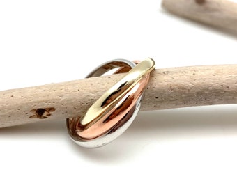 Silver Tri Color Rolling Ring 3mm 5-10 / Silver Gold Rose Gold Inter Linked Ring / Mix Color Multi Ring /925 Sterling Silver