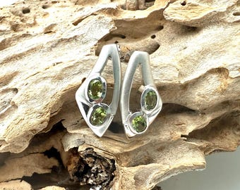 Peridot Earrings // 925 Sterling Silver // Matte Finish // Modern Design // Post Backings