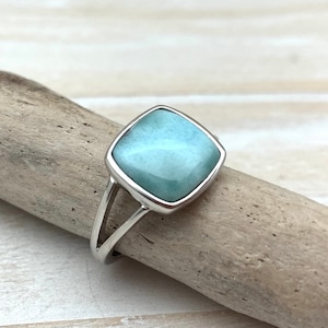 Larimar Square Silver Ring Size 6, 7, 8 - Larimar Sterling Ring - Natural Larimar Square Ring - Larimar Statement Ring - 925 Sterling Silver