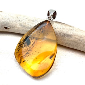 Natural Amber with Insect Pendant // Smooth Amber Insect Pendant // Natural Amber Freeform // US Shipping // 925 Sterling Silver