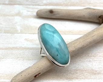 Larimar Statement Ring, Oval Stone in Sterling Silver, Size 9