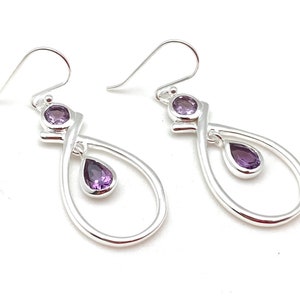 Amethyst Silver Swirl Earrings // Multi Stone Amethyst Earrings // Lavender Amethyst // February Birthstone // 925 Sterling Silver