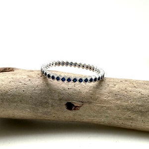 Simple Sapphire Eternity Ring - 925 Silver - Sapphire All the Way Around 1.5mm Silver size 4-9 - Created Sapphire- 925 Sterling