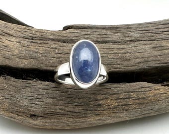 Oval Tanzanite Silver Ring, Size 6 – Sterling Cabochon Setting