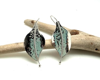 Silver Leaf Earrings / Long Threader / Artisan Statement / 925 Sterling / Gift for Her