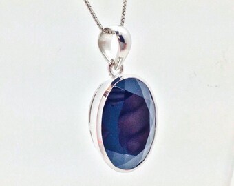 Oval Black Onyx 925 Sterling Silver Pendant - Rhodium Finish