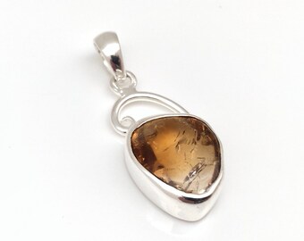 Faceted Citrine Pendant, 925 Sterling Silver, Natural Stone