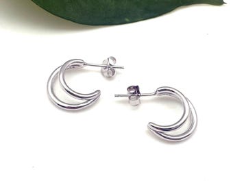 Silver Post Hoop Earrings 15mm / 925 Sterling / Modern Silver Studs / Lightweight
