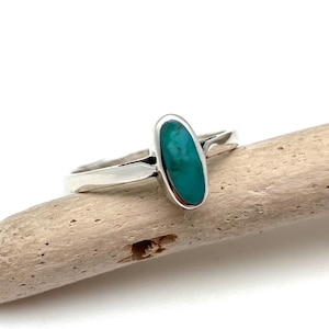 Simple Turquoise Silver Ring - Natural Turquoise Ring - Turquoise Stone Ring - Long Turquoise Ring 5-10 - 925 Sterling Silver