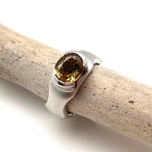 Silver Tourmaline Ring // 925 Sterling Silver // Platinum (Rhodium) Finish //Modern Design // Size #8