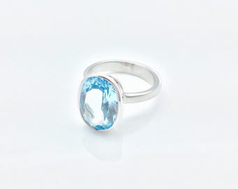 Oval Swiss Blue Topaz Ring, Size 7, Sterling Silver