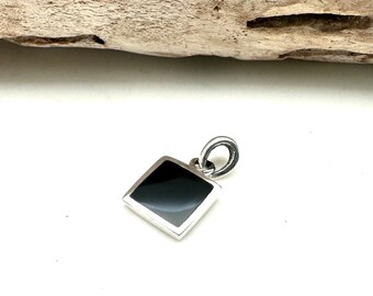 Colgante cuadrado de ónix negro de 12 mm / Plata de ley 925 / Estilo minimalista moderno / Regalo para él y para ella