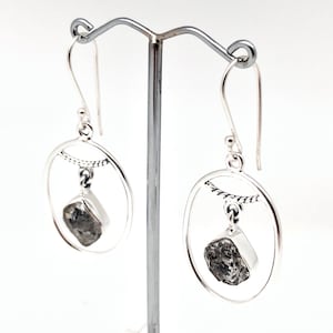 Herkimer Diamond Silver Earrings // Raw Herkimer Diamond Earrings // Organic Oval Dangly Setting // 925 Sterling Silver