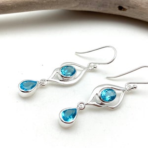 Blue Topaz Long Silver Earrings // Multi Stone Blue Topaz Earrings 40mm // Multi Stone Earrings // 925 Sterling Silver