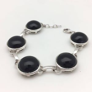 Black Onyx Link Bracelet // Sterling Silver with Rhodium Finish // 925 Sterling Silver // 7.5 Inches Length