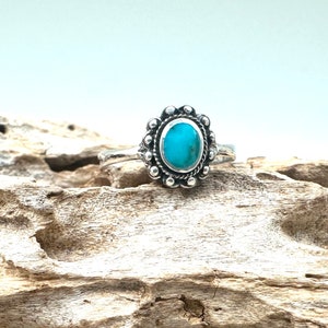 Turquoise Southwestern Beaded Ring 5-10 / Natural Turquoise / Vintage Inspired / 925 Sterling Silver
