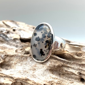 Black White Jasper Ring size 7 / Dalmatian Jasper Silver Ring / Minimalist Oval Jasper Ring / Unisex Statement ring / 925 Sterling Silver