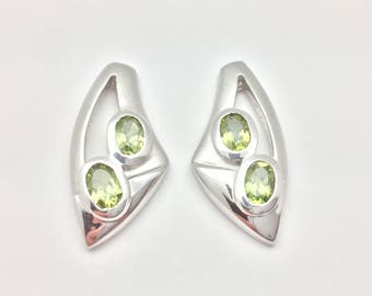 Peridot Earrings // 925 Sterling Silver // Matte Finish // Modern Design // Post Backings