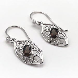 Smokey Topaz Earrings // Smoky Topaz Earrings // Filigree Swirl Design // Sterling Silver