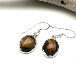 Tigers Eye Earrings 18mm // Tigers Eye Simple Earrings // Smooth Tigers Eye Dangly //  925 Sterling Silver