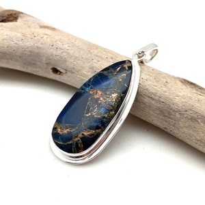Agate Copper Mosaic Pendant / Multi Stone Silver Pendant / Collector Stone 33mm / 925 Sterling Silver