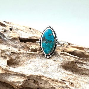 Türkis Lang Oval Ring, 925 Sterling Silber, natürlicher Türkis, Türkis Southwestern inspiriert, Größen 5-10