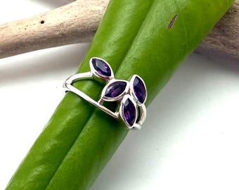 Amethyst Multi Stone Leaf Ring // 925 Stering // February Birthstone // Gift for her // Marquee Natural Stone