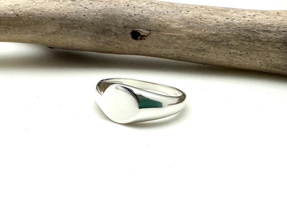 Silver Oval Signet Ring, Minimalist, East West, His Her, 925