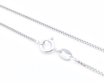 1mm スターリングシルバー ボックスチェーン、細身のペンダントネックレス、イタリア製