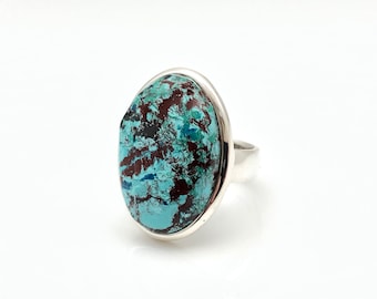 Adjustable Chrysocolla Sterling Silver Ring - Size 6.5