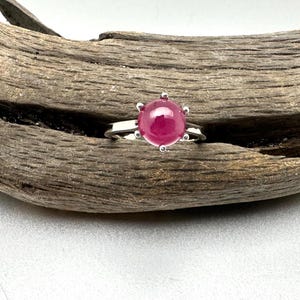 Ruby Ring Size 7 // 925 Sterling Silver // Ruby Solitary Ring // Smooth Ruby Cabochon // July Brithstone