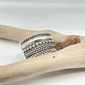 Oxidized Pattern Heavy Band Ring, 925 Sterling Silver, Size 8, 9, 10 available