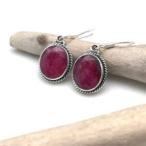 Organic Ruby Silver Earrings - 925 Sterling - Natural Ruby - Hook Backs, 15mm