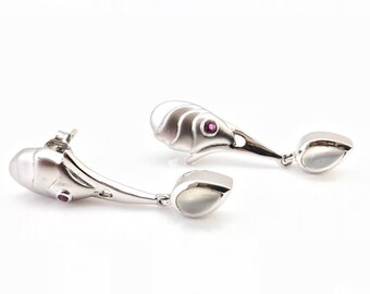 Moonstone Silver Earrings // 925 Sterling Silver // Matte Rhodium Finish // Post Backings // Moonstone Earrings