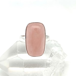 Rosenquarz Silberring size 8 // Rosenquarz Rechteck Ring // 925 Sterling Silber // Rosenquarz Ring