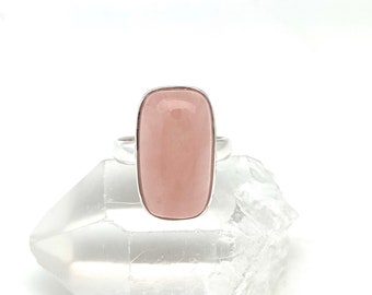 Rose Quartz Silver Ring size 8 // Pink Quartz Rectangle Ring // 925 Sterling Silver // Natural Rose Quartz Ring